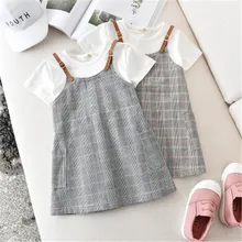 Новые модные платья для маленьких девочек повседневное хлопковое клетчатое детское платье принцессы Летняя детская одежда с короткими рукавами и поясом для детей от 2 до 6 лет