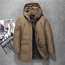 Русская зимняя утолщенная мужская куртка с капюшоном на белом утином пуху, Толстая Теплая Повседневная ветровка, пуховое пальто, верхняя одежда-31 градус