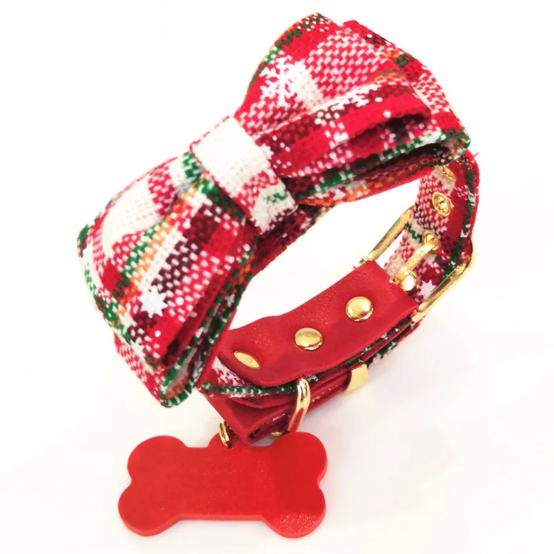 

INS Style Christmas Pet Collar Can Carve Writing Bow Removable Shoulder Pet Supplies