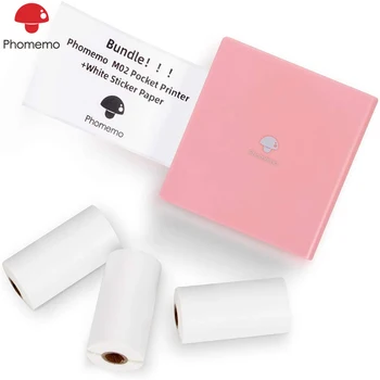

Pocket Printer Bluetooth Printer Phomemo M02 Printer with 3 Rolls White Sticker Paper Compatible with iOS Android Photo Printer