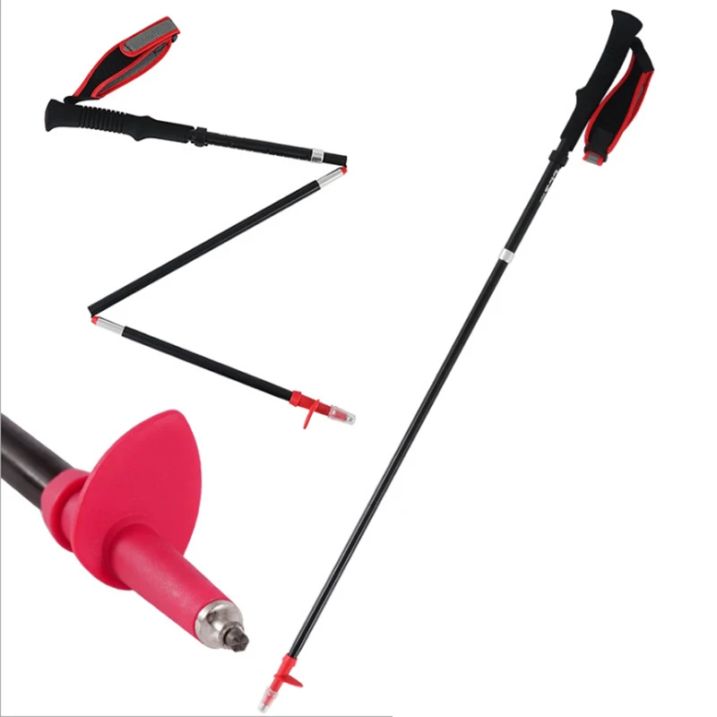 Красный 38cm Anti Shock Walking Sticks Telescopic Trekking Hiking Poles Ultralight Walking Canes With Rubber Tips Protectors - Цвет: Красный