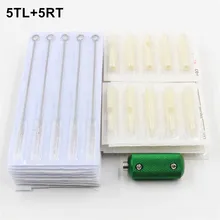 Набор татуировки 50 шт иглы татуировки 5RL и 50 шт одноразовые наконечники 5RT и 1 шт ручка из сплава с задней стволовой для татуировки