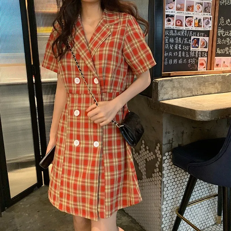 Bella Philosophy Women's Retro Plaid Suits Dress Female Notched Long Sleeve Blazer Casual Office Mini | Женская одежда