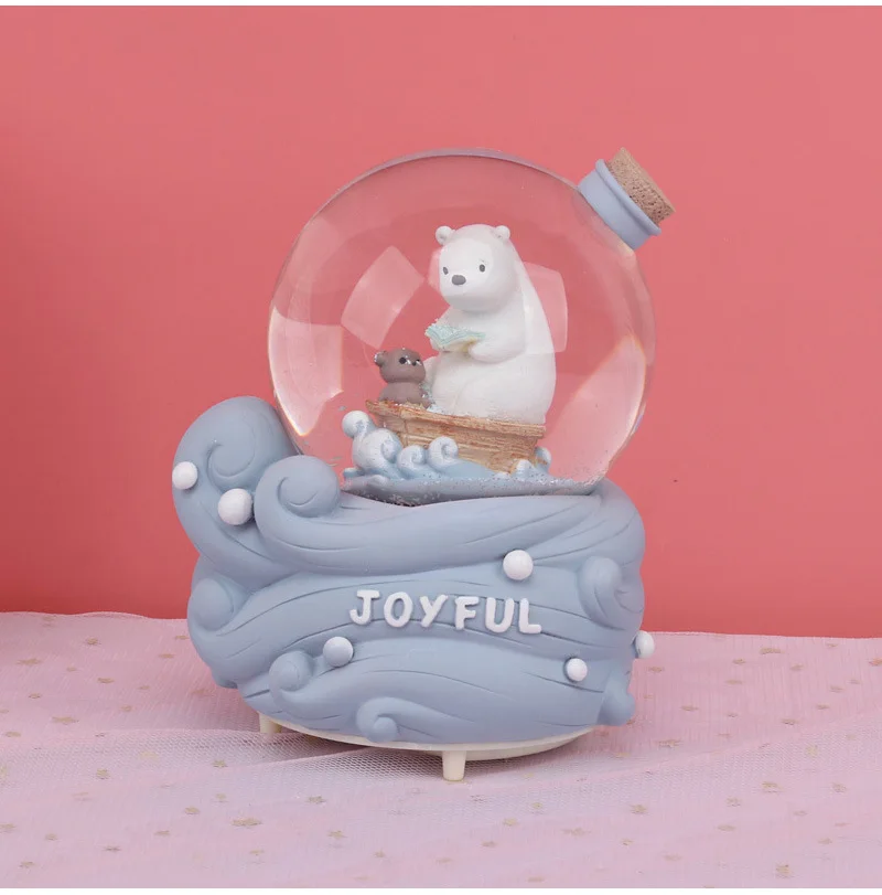 Животное из мультфильма Снежный хрустальный, круглый шар вращающаяся музыкальная шкатулка Рождественское украшение для домашнего украшения
