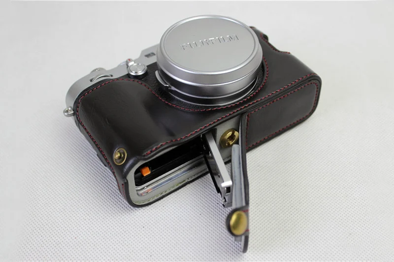 Black Чехол для камеры из искусственной кожи, сумка для Fujifilm X100F, полузащитный чехол с батарейным отсеком - Цвет: Black