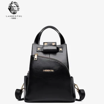 

LAORENTOU 2020 New Women leather bbackpack Cowhide fashion Large capacity Leisure backpack women backpack