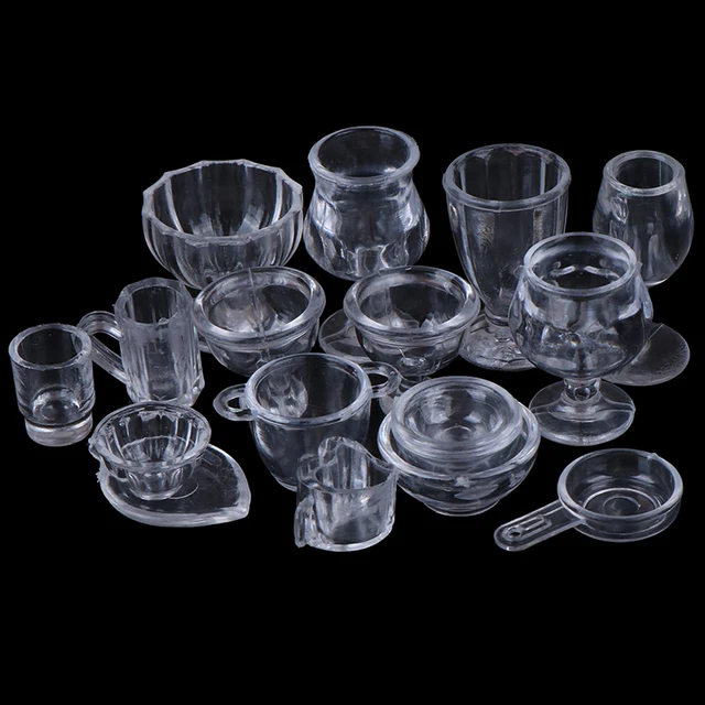 17Pcs/Set Mini Transparent Kitchenware Toy Drink Cups Dish Plate Tableware Miniatures DIY Pretend Play 1:12 Dollhouse 1