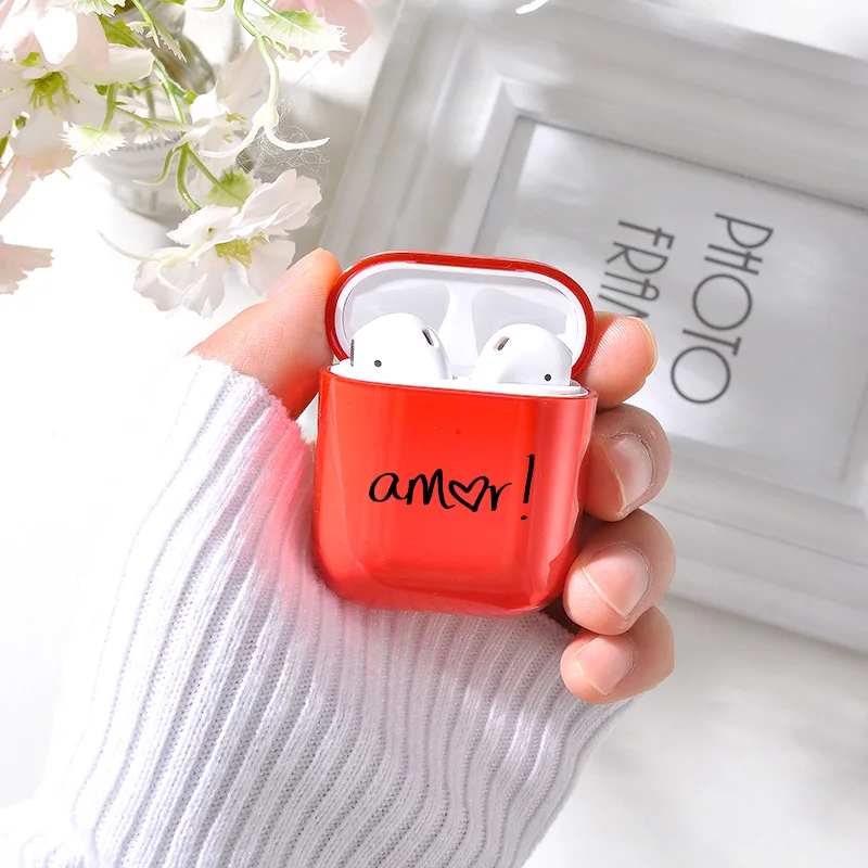 Цветной красный прозрачный чехол для беспроводных наушников Airpods 1/2 защитный