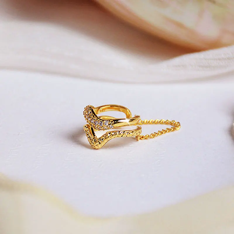 18k Real Gold Korean Luxury Earrings High Fashion U No Pierced Micro-Inlaid Zircon Simple Versatile Zircon Earrings Jewelry Gift