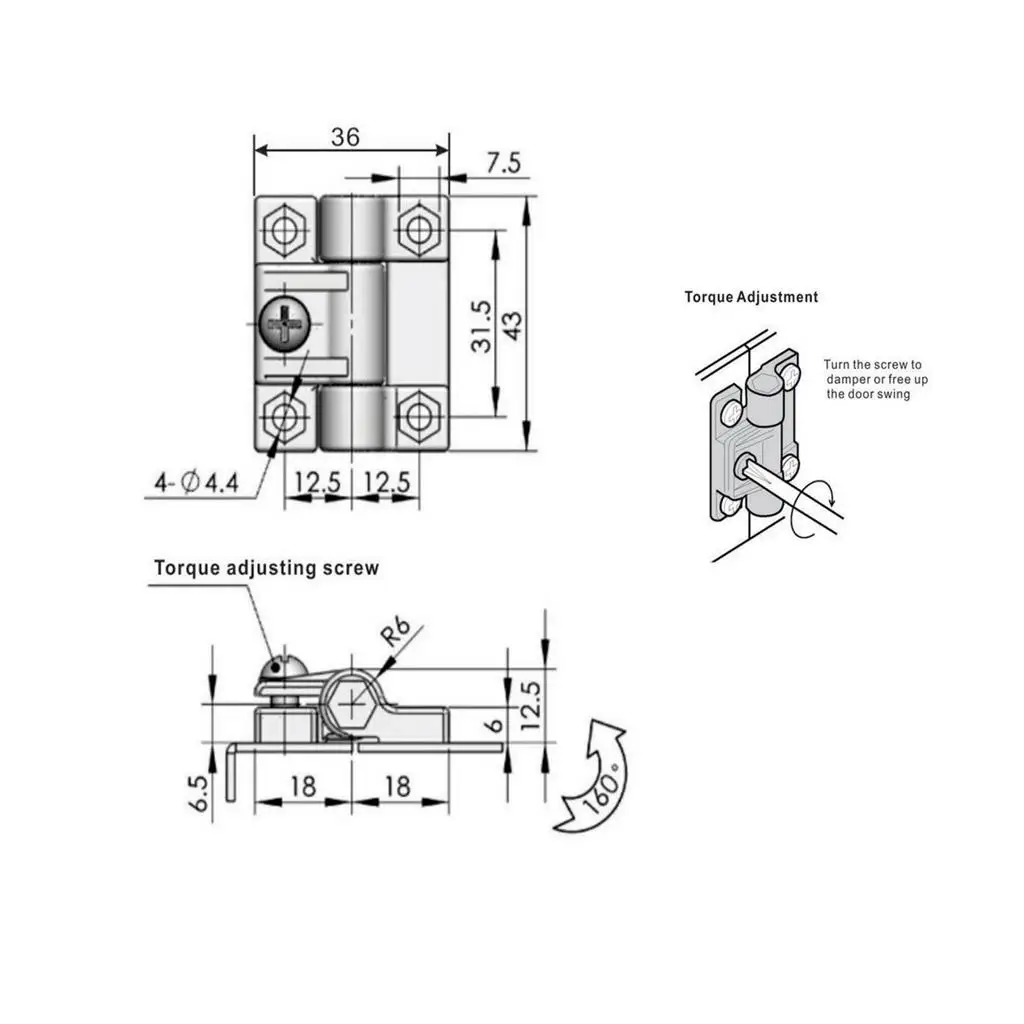 Replacement Adjustable Torque Positioning Hinge for Southco E6-10-301-20