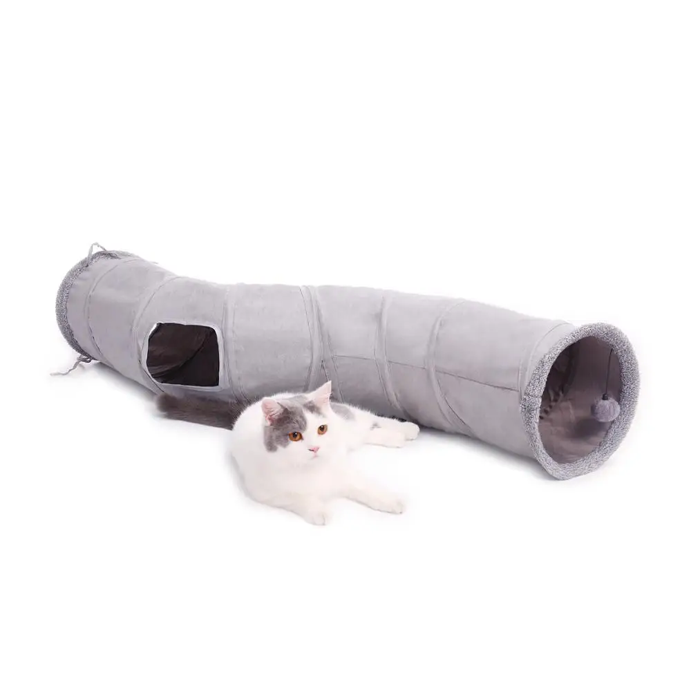 Suede Material Collapsible Cat Tunnel Kitten Play Tube for Large Cats Dogs Bunnies With Ball Fun Cat Toys