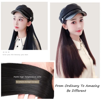 

Long Straight Hat Wig Black Brown Available Wigs Navy Hat Naturally Connect Synthetic Hair For Women Full Headwear