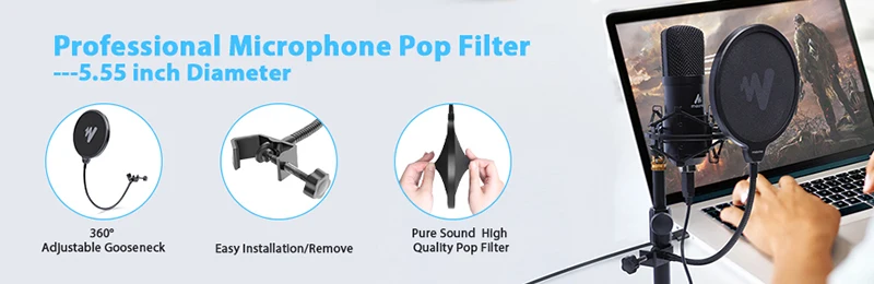 MAONO Microphone Pop Filter Metal Pop Filter Shield Double Layer Windscreen Popfilter For USB Microhone Podcast Microphone