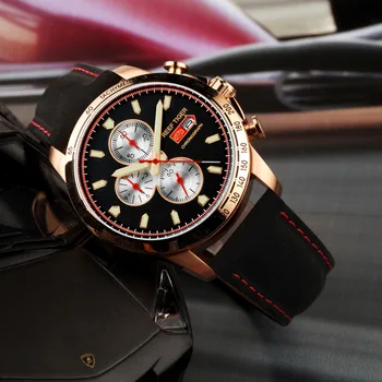 

Reef Tiger/RT Sport Watch Men Chronograph Quartz Watch Super Luminous Ltalian Calfskin Leather Band Watches Relogio Masculino