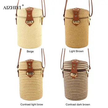

Fashion Straw Woven Shoulder Messenger Bags Women Weave Rattan Crossbody Beach Travel Bucket Handbags