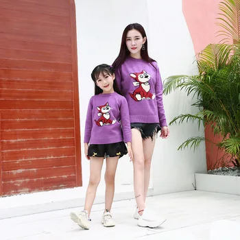 

Mother and Daughter Clothes Cartoon Wool Family Look Mommy and Me Sweatshirt Clothes Mom Daughter Family Matching Clothes