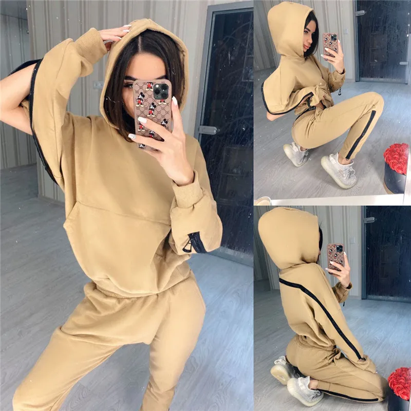 

2021 New Women Tracksuits 2 Piece Set With Hooded Sexy Backless Ladies Sets Hoodie And Pants Casual Streetwear Two Piece Outfits