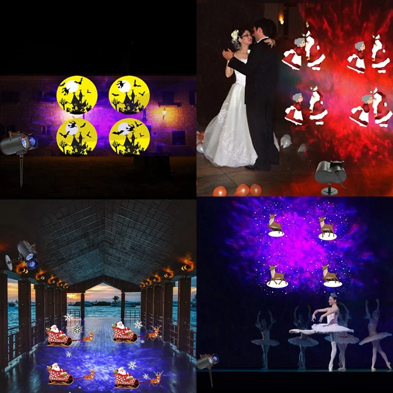 New Double Tubes Projector Light Led Water Pattern 12 Lens Card Spotlight for Christmas Halloween Party Garden Holiday Decoratio