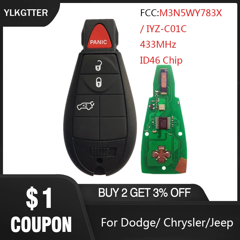Пульт дистанционного управления YLKGTTER Smart Key для Dodge/Jeep Challenger Durango charger Grand Caravan Journey, дверной замок для Chrysler 300 key Suit