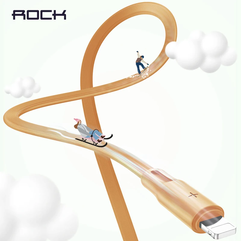 

ROCK USB Phone Cable for iPhone XS MAX XR X Data Sync Flat Cable for iPhone 8 7 6 6s 5s iPad Cord Fast Charging USB Cable Wire