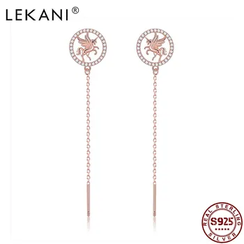 

LEKANI S925 Sterling Silver Women Earrings Circle Inlaid Zircon Unicorn Long Tassel Drop Earring Pretty Fine Jewelry New Listing