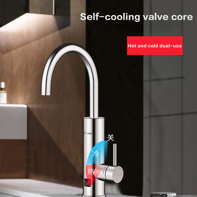 

Instant Electric Water Heater Tankless Hot Water Heating Tap Kitchen Faucet Stainless Steel Tap with Temperature Display 220V