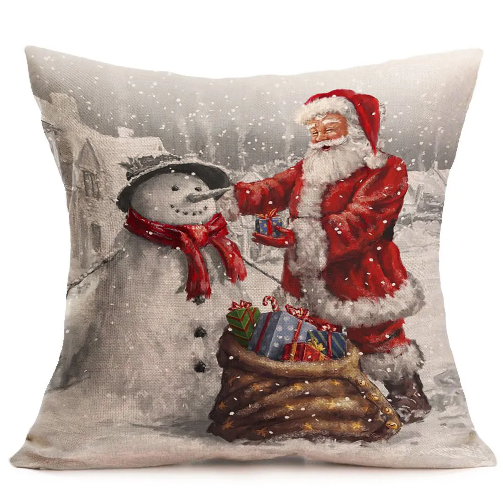 Счастливого Рождества Подушка на диван, кровать, покрывала Санта Клаус с рождественским принтом 45x45 см, покрывало для подушки Capa de Almofada Прямая поставка