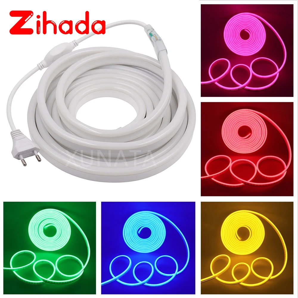 #cheap 220V EU Power Plug 2835 120LEDs M Belt Ambilight Flexible Rope Light IP65 Fairy Lighting RGB LED Neon Strip Light