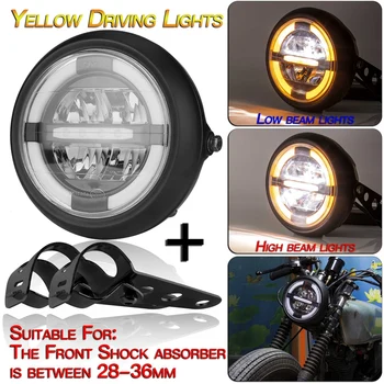 

12V Universal Motorcycle Headlamp 7.5Inch Motorbike Refit Headlight Retro Black Round Yellow Light Headlamp Assembly