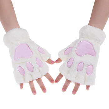 

Hot Lovely Women Cat Claw Paw Mitten Plush Glove Costume Cute Winter Warm Half Finger Gloves Women Female Gloves Mitten