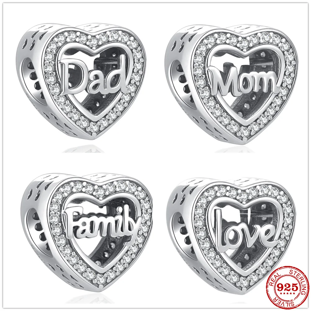 2023 Nuova Vendita Calda 925 Sterling Silver Dad Mom Love Family Bead Charm Fit Braccialetto Pandora Originale Per Le Donne Regali Di Gioielli Fai Da 