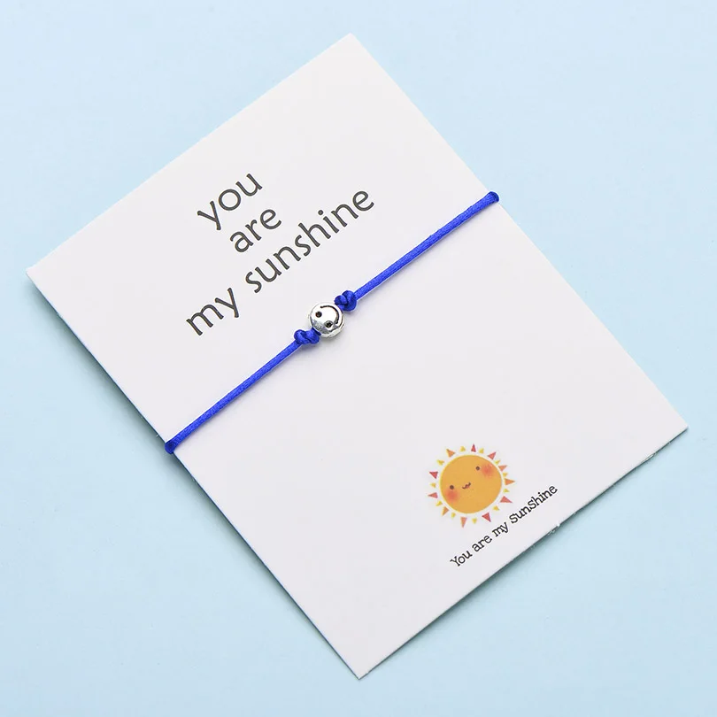 2 IYOE Wish Card You Are My Sunshine, крошечные браслеты с улыбающимся лицом для женщин, мужчин, детей, винтажный браслет дружбы с красной нитью, парные - Окраска металла: 2