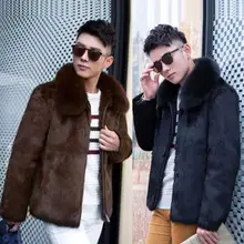 Осенняя кожаная куртка из искусственного меха норки, Мужская черная, коричневая, зимняя, утолщенная, теплая, меховая, кожаная куртка, Мужская, свободная, модная, B253