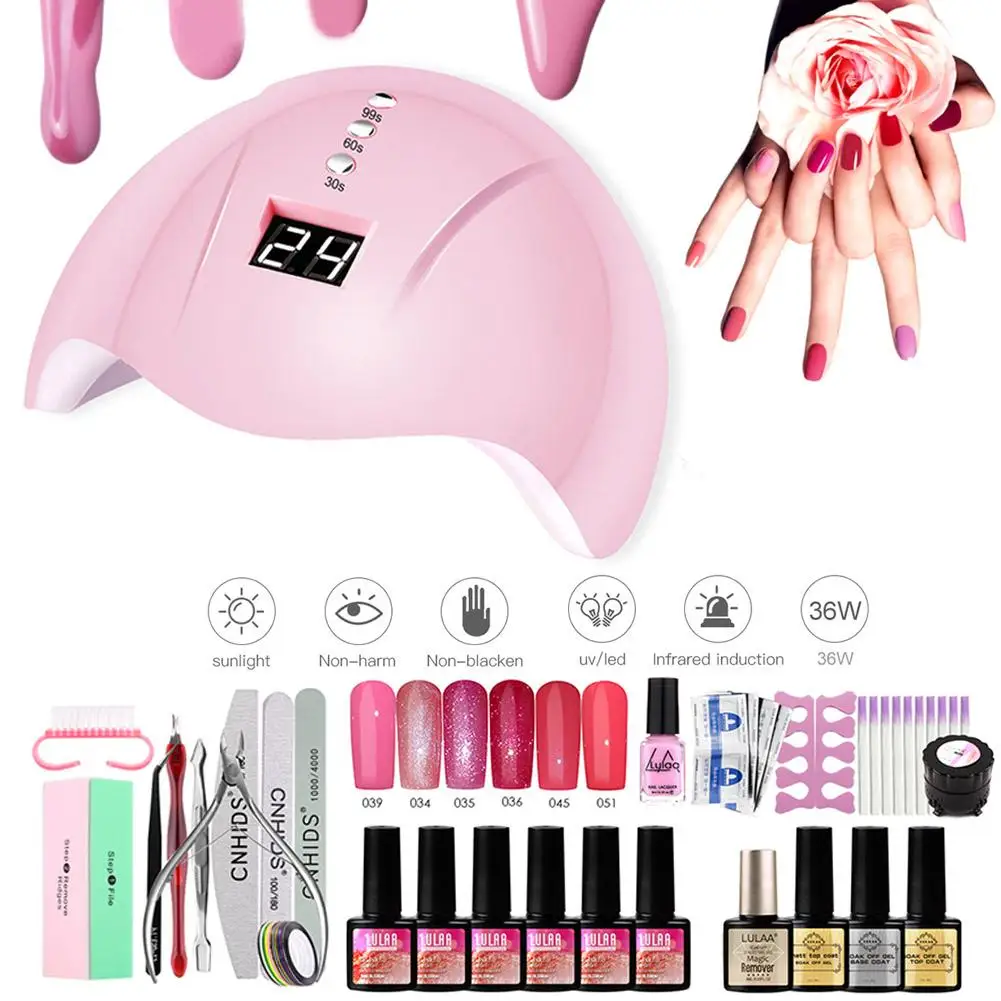 

36W Nail Art Kit Tool Full Manicure Set UV LED Lamp Dryer Gel Nail Polish Kit Tools For Manicure Set Nail Art Tools