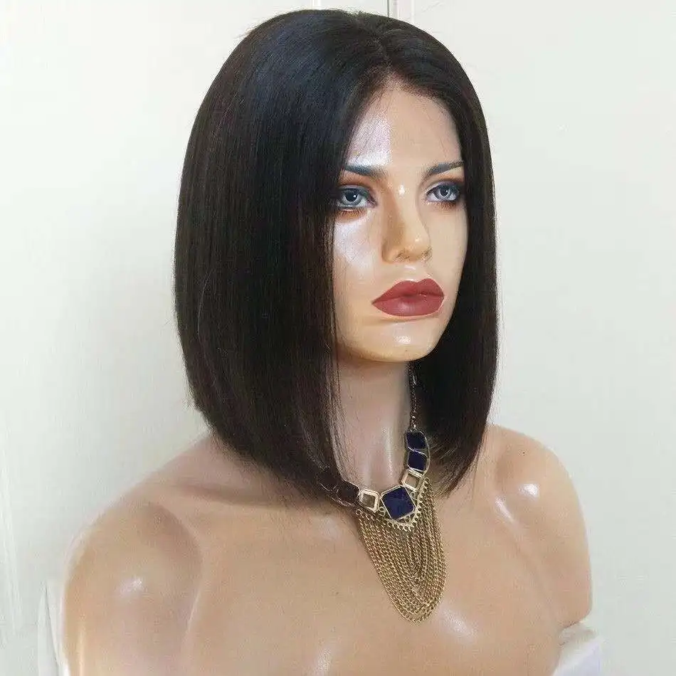 1" короткие прямые волосы боб парик черный remy волосы натуральный Женский мягкий парик с ребенком предварительно сорванный парик