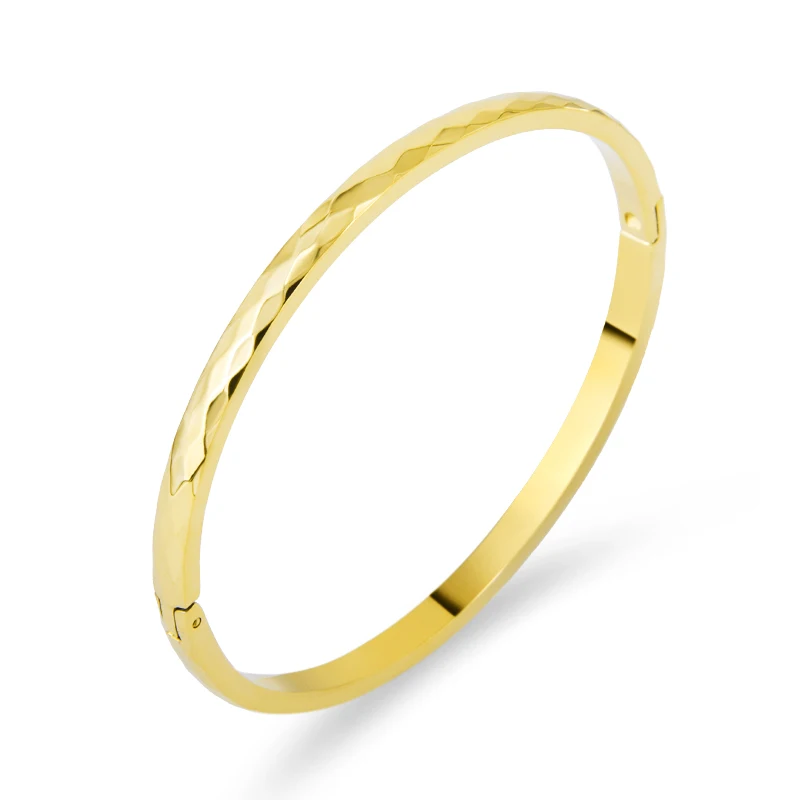 

3mm Thin Multi Surface Bangles Stainless Steel Rose Gold Color Charm Pulseras For Women Lady Simple Jewelry