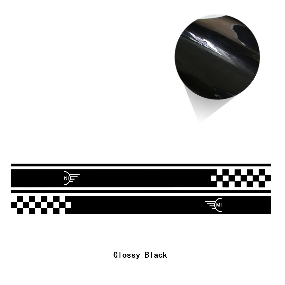 glossy black 2 шт., автомобильный стиль, мини логотип, автомобильная дверь, боковые полосы, наклейка, тело, графическая наклейка для MINI Cooper S One JCW R57 R58 R59, аксессуары - Название цвета: glossy black