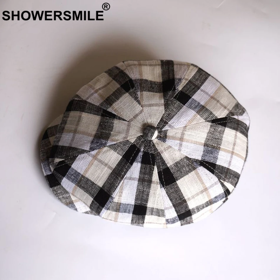 SHOWERSMILE кепка мужская газетная Кепка клетчатая хлопковая льняная Кепка газетная Кепка Классическая британская мужская шляпа в стиле Гэтсби восьмиугольная летняя плоская кепка