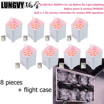 

Free Shipping 8pcs With Flight Case DMX IRC Wireless Battery Power RGBWA UV 6IN1 LED Par Can light Remote for Wedding uplights