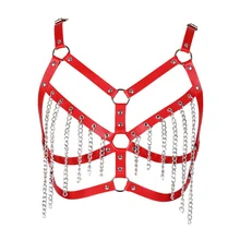 Готический бюстгальтер жгут кожаных туфель с металлическим узором плоскозвенная цепь нижнее белье в стиле «панк» средства ухода за кожей Связывание сексуальные нагрудный ремень регулируемого размера плюс вечерние Клубные рейв