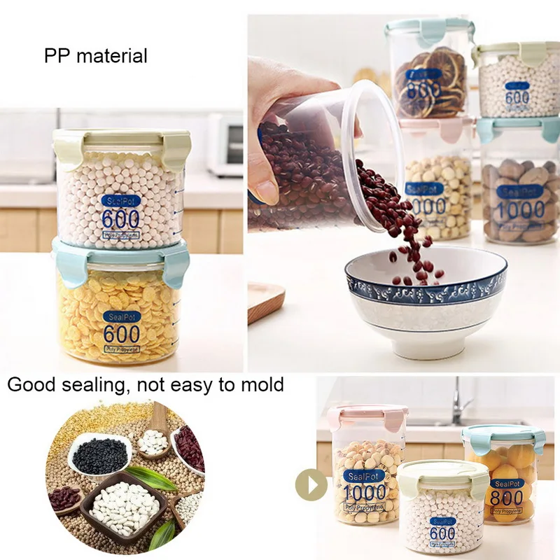 Пластиковые Вращающиеся банки для риса, бутылки для хранения зерна, банки, прозрачный контейнер для крупы, набор, холодильник, хранение продуктов, кухонные принадлежности