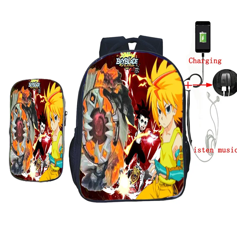 Beyblade usb зарядка школьная сумка 2 шт./компл. рюкзак для подростков мальчиков и девочек дорожные сумки на плечо детская книга Mochila с коробкой для ручек - Цвет: 4