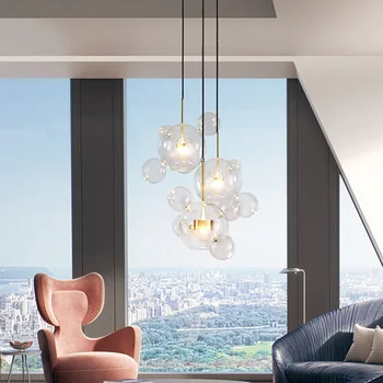 

Nordic living room led chandelier lighting transparent glass ball kitchen chandelier post modern restaurant Nakajima chandelier