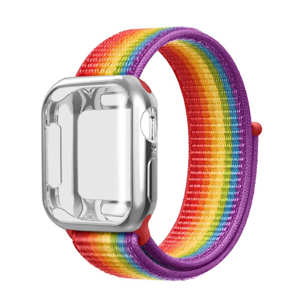 Нейлоновый ремешок+ чехол для Apple watch series 5/4/3/2/1, 42 мм, 38 мм, версия в едином положении во время занятий легкой атлетикой, ремешок для iwatch 40 мм 44 спортивный браслет - Цвет ремешка: Rainbow color