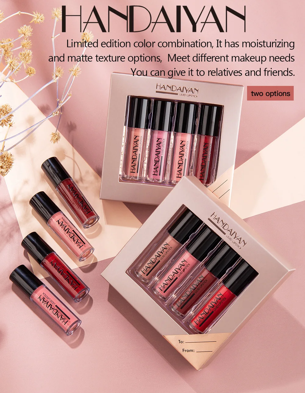 Natural à Prova Lote Atacado Handaiyan 4 Pçs Batom Líquido Conjunto Lipgloss Veludo Fosco Lábio Glosas Hidratante d' Água 12 Set - 1 set Batom Líquido Conjunto Lipgloss Veludo Fosco