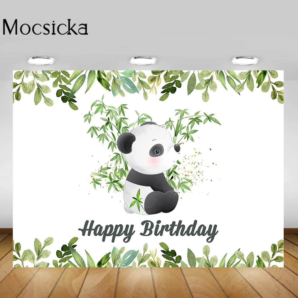 Mocsicka Toile De Fond Theme Panda Joyeux Anniversaire Feuilles Vertes En Bambou Gateau D Anniversaire Fete Seance Photo Fond Aliexpress