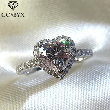 

CC 925 Silver Rings For Women Heart Wedding Engagement Bridal Wedding Cubic Zirconia Lovers Jewelry Ring Drop Shipping CC829