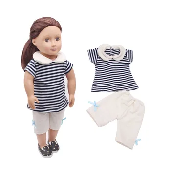 

18 inch Girls doll Clothes Casual striped short-sleeved suit + white pants American newborn Baby toys fit 43 cm baby doll c291