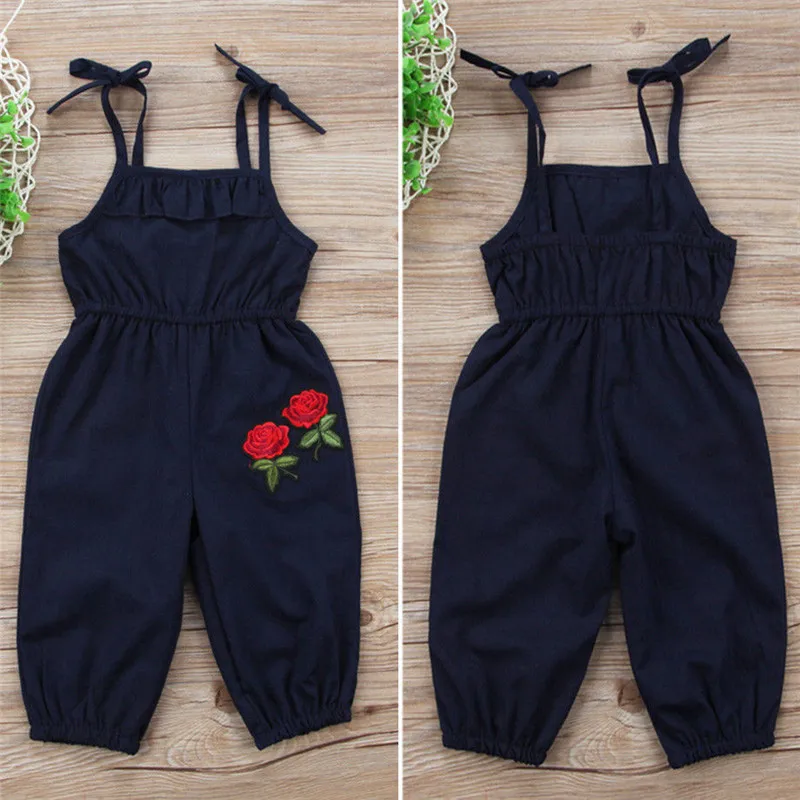 1-5Years Infant Girls Sling Overalls Rose Floral Print Rompers Girls Summer One Piece Jumpsuits children overalls pants,kids outfits