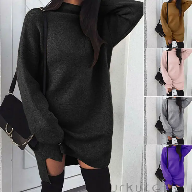 

Women Oversize Basic Knitted Turtleneck Sweater Female Solid 2019 New Arrival Female Pullovers Warm Autumn Slit Sweater Jumper